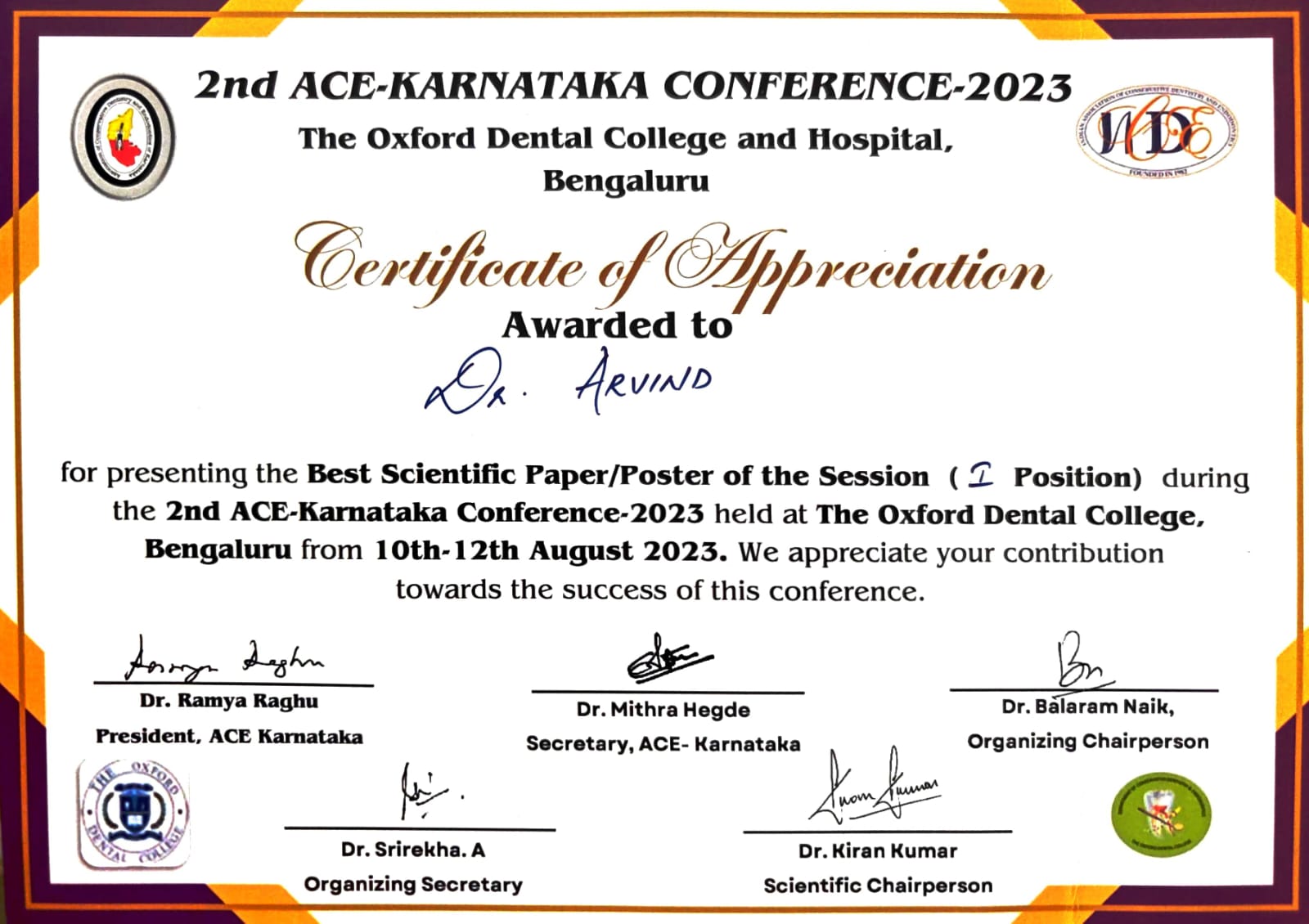 1st Prize - 2nd ACE Karnataka Conference 2023
