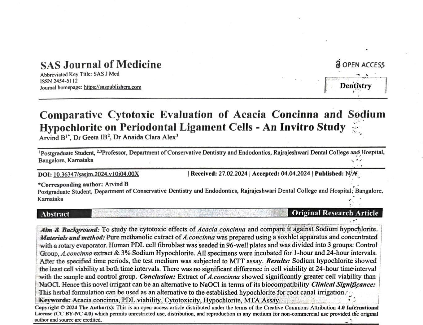 Acacia Concinna research paper - SAS Journal of Medicine